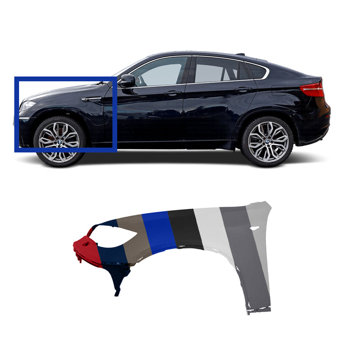 2008-2014 BMW X6 Driver Side Fender With Headlamp Washer Holes - BM1240161-Partify-Painted-Replacement-Body-Parts