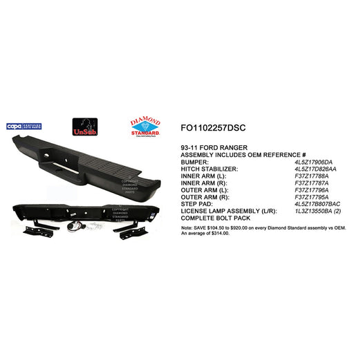 1993-2011 Ford Ranger Rear Bumper Face Bar Step Assembly - FO1102257-Partify-Painted-Replacement-Body-Parts