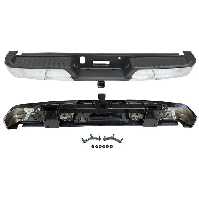 2021-2024 Ford F-150 Rear Bumper Assembly W/Towing Pkg W/Med/Hvy Duty W/O Parking Aid W/Lamps Chrome - FO1103247-Partify-Painted-Replacement-Body-Parts