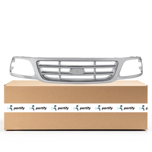 1999-2004 Ford F-150/F-150 Heritage Austera/Base/Harley-Davidson Edition/King Ranch/Lariat/Lightning/XL/XLT CAPA Certified Grille W/Bright Frame W/Argent Cross-Bar Design Assembly - FO1200371-Partify-Painted-Replacement-Body-Parts