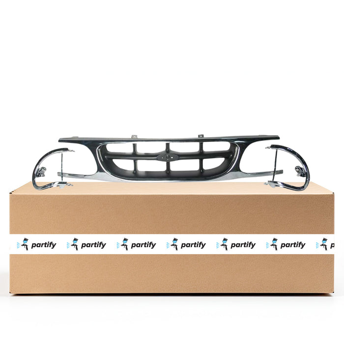 1995-2001 Ford Explorer Eddie Bauer/XL/XL Fleet/XLT CAPA Certified Grille Chrome/Black W/Extensions Assembly - FO1200374-Partify-Painted-Replacement-Body-Parts