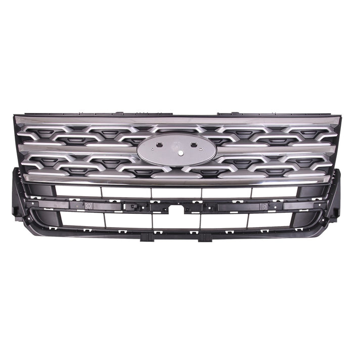 2018-2019 Ford Explorer Limited Grille Silver Gray & Chrome Mldg Assembly - FO1200626-Partify-Painted-Replacement-Body-Parts