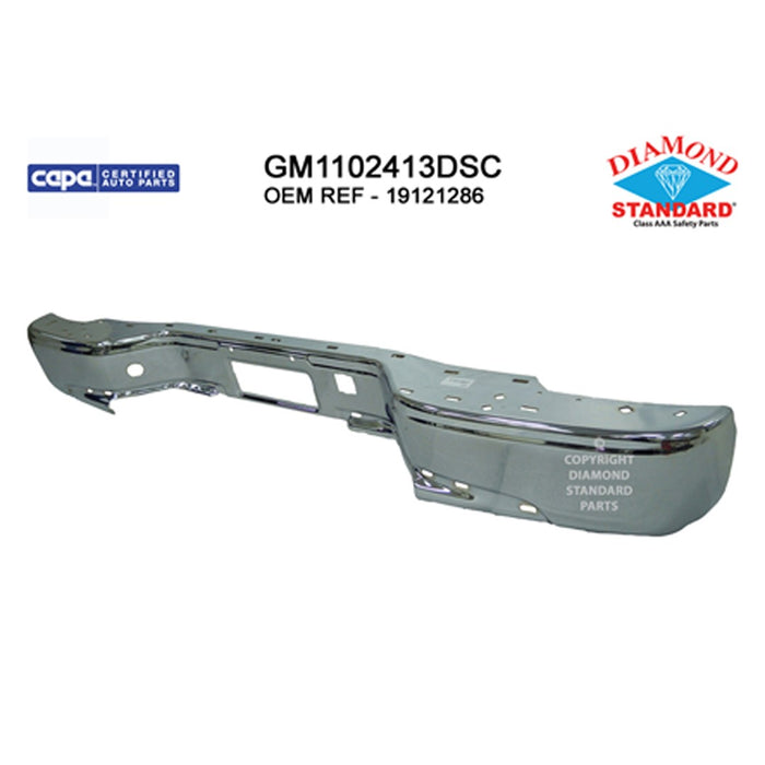 1999-2006 Chevrolet Avalanche 1500/2500/Silverado 1500/Silverado 2500/Silverado 3500/Suburban 1500/Suburban 2500/Tahoe/GMC Sierra 1500/Sierra 2500/Sierra 3500/Yukon/Yukon XL 1500/Yukon XL 2500 SL/SLE/SLT Rear Bumper Face Bar Chrome - GM1102413-Partify-Painted-Replacement-Body-Parts