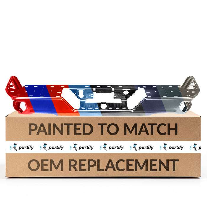 2019-2023 Chevrolet Silverado/GMC Sierra 1500 Dual Exhaust CAPA Certified Rear Bumper; without Blind Spot Module - GM1102571C-Partify-Painted-Replacement-Body-Parts