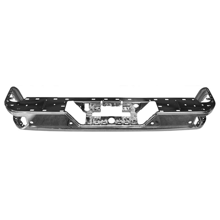2019-2025 Chevrolet Silverado 1500/1500 LTD/2500/3500/GMC Sierra 1500/Sierra 1500 Limited/Sierra 2500/Sierra 3500 AT4/Elevation/Pro/SLE/SLT Rear Bumper Face Bar Single Exh W/Blind Spot Module Chrome - GM1102575-Partify-Painted-Replacement-Body-Parts