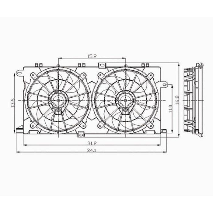 1997-2005 Buick Park Avenue Engine Cooling Fan Assembly Dual Fan Assembly W/Bolt Mounted Shroud - GM3115133-Partify-Painted-Replacement-Body-Parts