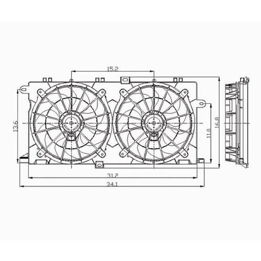 1997-2005 Buick Park Avenue Engine Cooling Fan Assembly Dual Fan Assembly W/Bolt Mounted Shroud - GM3115133-Partify-Painted-Replacement-Body-Parts