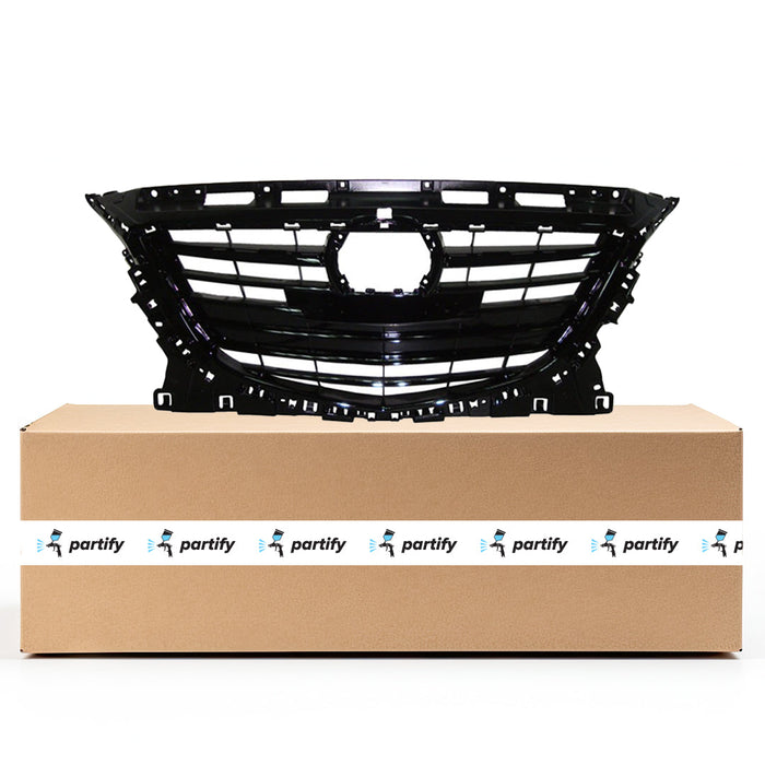 2014-2016 Mazda 3 CAPA Certified Grille Japan Built W/Collision Warning Gloss Black Assembly - MA1200195C-Partify-Painted-Replacement-Body-Parts