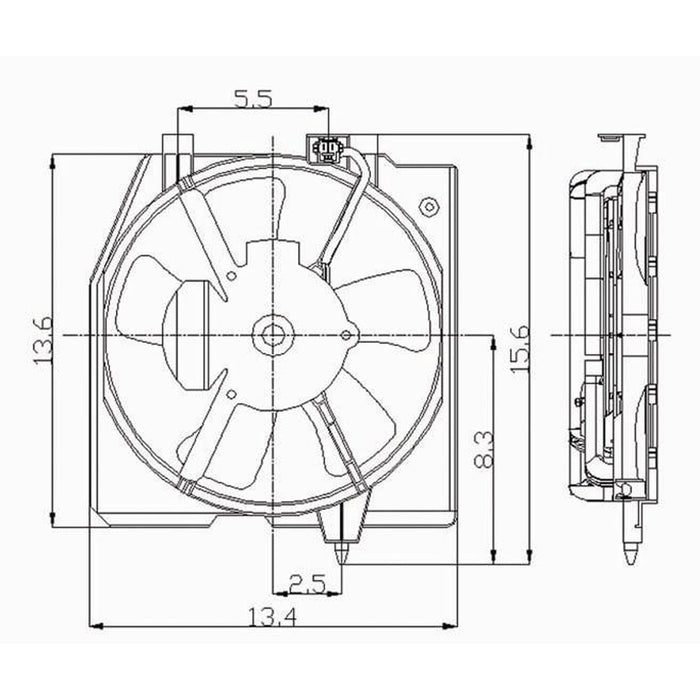 1999-2000 Mazda Protege A/C Condenser Fan Assembly Includes Motor/Blade/Shroud Right Side - MA3113106-Partify-Painted-Replacement-Body-Parts