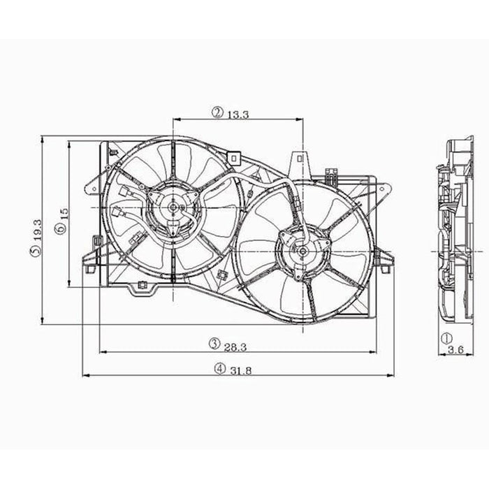2002-2005 Mazda MPV Engine Cooling Fan Assembly Dual Fan Assembly W/O Towing Package - MA3115131-Partify-Painted-Replacement-Body-Parts