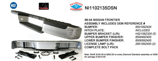 1998-2004 Nissan Frontier Rear Bumper Face Bar Includes Brackets & Pads - NI1102135-Partify-Painted-Replacement-Body-Parts
