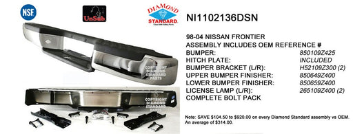 1998-2004 Nissan Frontier Rear Bumper Face Bar Includes Brackets & Pads Chrome - NI1102136-Partify-Painted-Replacement-Body-Parts