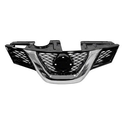 2014-2016 Nissan Rogue Grille Painted Black With Chrome Moulding Without Camera Hole - NI1200258-Partify-Painted-Replacement-Body-Parts
