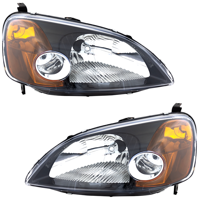 2001-2003 Honda Civic Headlight Set Non-Projector Lens Bezel Performance Set Coupe - HO2505158-Partify-Painted-Replacement-Body-Parts