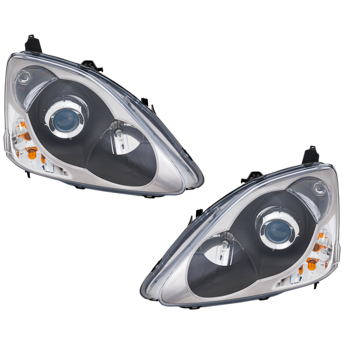 2002-2005 Honda Civic Headlight Set Projector Design W/ Bezel Performance Set 2 Door Hatchback - HO2505139-Partify-Painted-Replacement-Body-Parts