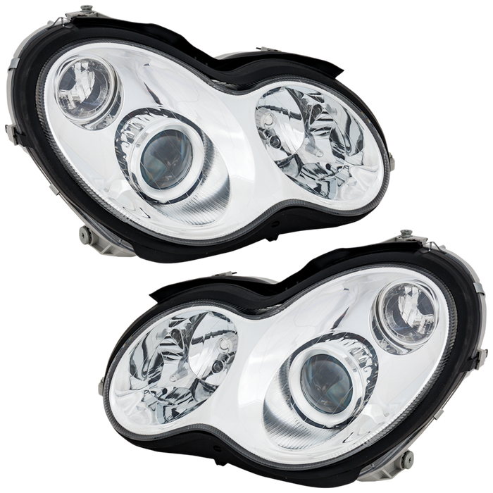 2005-2007 Mercedes-Benz C230/C240/C280/C320/C350 Headlight Set Halogen Clear Lens Projector Type Performance Set - MB2505109-Partify-Painted-Replacement-Body-Parts