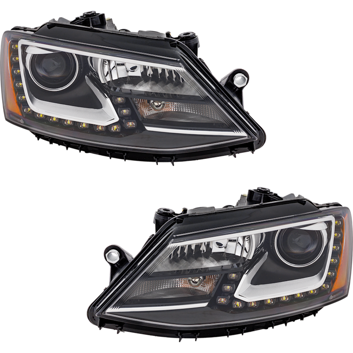 2015-2018 Volkswagen Jetta Headlight Set Halogen Projector Type W/Led Drl Bi-Xenon Design 1 Pair Performance Set - VW2505111-Partify-Painted-Replacement-Body-Parts