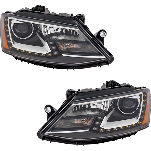 2015-2018 Volkswagen Jetta Headlight Set Halogen Projector Type W/Led Drl Bi-Xenon Design 1 Pair Performance Set - VW2505111-Partify-Painted-Replacement-Body-Parts