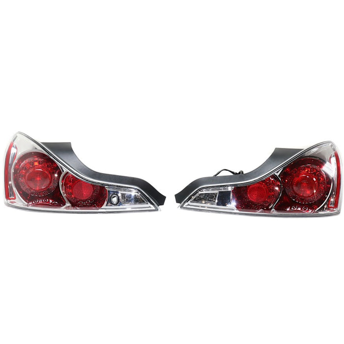2008-2015 INFINITI G37/Q60 Tail Light Set 1 Pair Clear Lens/Chrome Bezel Coupe - IN2811109-Partify-Painted-Replacement-Body-Parts