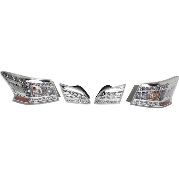 2013-2014 Nissan Sentra Tail Light Set Led Clear Lens/Chrome Bezel 4 Pcs Set - NI2811157-Partify-Painted-Replacement-Body-Parts