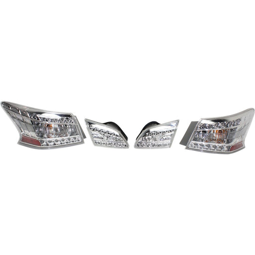 2013-2014 Nissan Sentra Tail Light Set Led Clear Lens/Chrome Bezel 4 Pcs Set - NI2811157-Partify-Painted-Replacement-Body-Parts