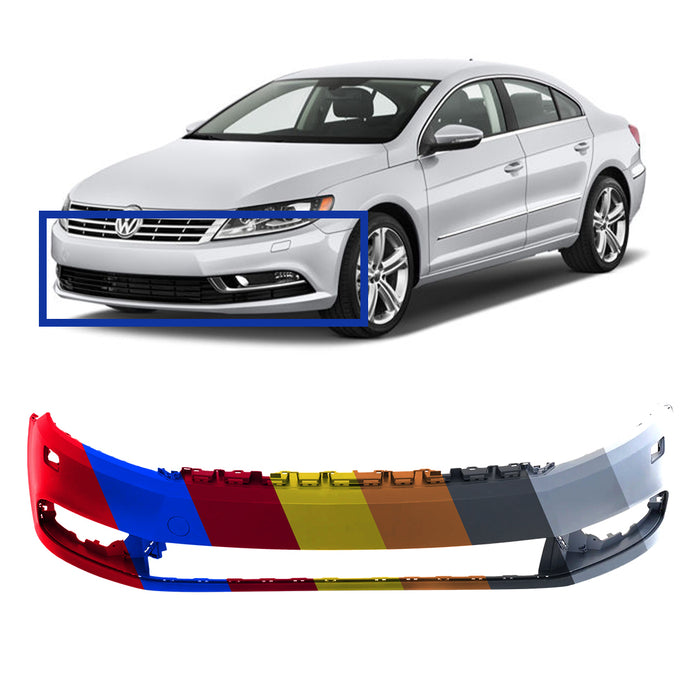 2013-2017 Volkswagen CC Non R-Line Front Bumper Without Sensor Holes & With Head Light Washer Holes - VW1000205-Partify-Painted-Replacement-Body-Parts