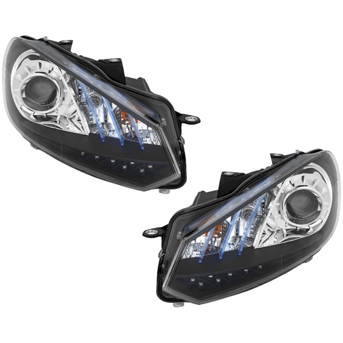2009-2011 Volkswagen Golf/GTI Headlight Set Halogen W/Led Parklamp To 4-12-11 Bezel Performance Set - VW2505109-Partify-Painted-Replacement-Body-Parts