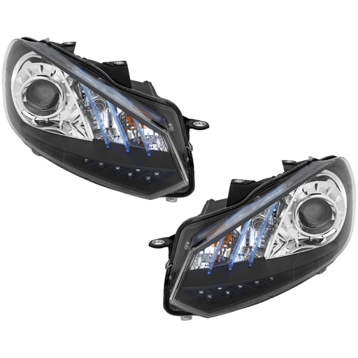 2009-2011 Volkswagen Golf/GTI Headlight Set Halogen W/Led Parklamp To 4-12-11 Bezel Performance Set - VW2505109-Partify-Painted-Replacement-Body-Parts