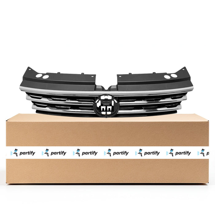 2018-2019 Volkswagen Tiguan CAPA Certified Grille W/O R-Line W/Collision Warning Black/Satin Black/Polished Chrome (3 Slat) Assembly - VW1200180C-Partify-Painted-Replacement-Body-Parts