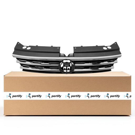 2018-2019 Volkswagen Tiguan CAPA Certified Grille W/O R-Line W/Collision Warning Black/Satin Black/Polished Chrome (3 Slat) Assembly - VW1200180C-Partify-Painted-Replacement-Body-Parts