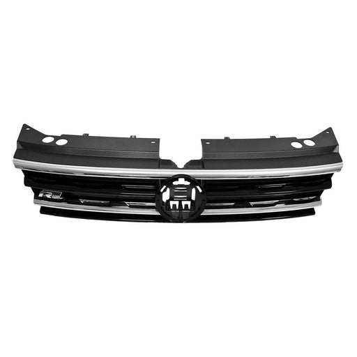 2020-2021 Volkswagen Tiguan R-Line/SE R-Line Black/SEL Premium R-Line CAPA Certified Grille W/Collision Warning Black/Satin Black/Polished Chrome (2 Slat) Assembly - VW1200181C-Partify-Painted-Replacement-Body-Parts