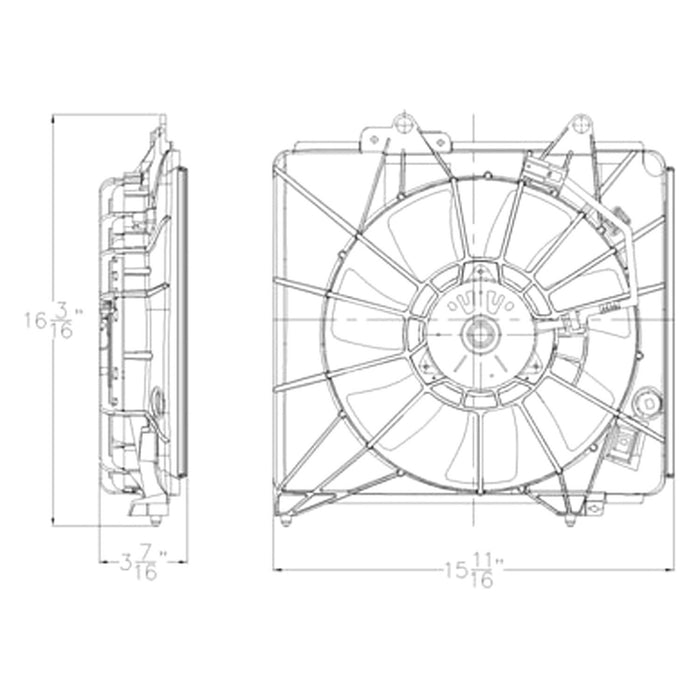 2009-2014 Honda Fit A/C Condenser Fan Assembly Motor/Blade/Shroud Assy - HO3020100-Partify-Painted-Replacement-Body-Parts