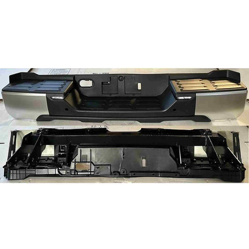 2022-2024 Toyota Tundra Rear Bumper Assembly W/Parking Sensors W/Back-Up Lamp W/O Tow Hitch Satin Chrome - TO1103142-Partify-Painted-Replacement-Body-Parts