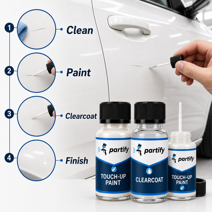 Touch-up paint and clearcoat white step-by-step repair