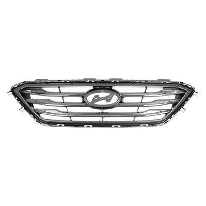 2015-2017 Hyundai Sonata Grille With Chrome Black Molding 3 Bars Without Auto Cruise Painted Silver Gray Sport - HY1200182-Partify-Painted-Replacement-Body-Parts