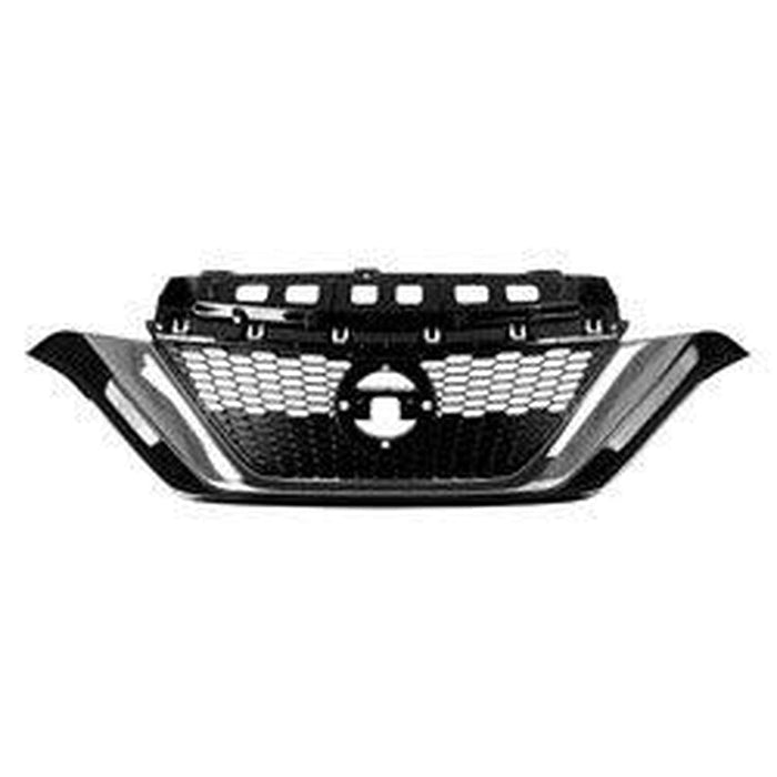2017-2019 Nissan Versa Hatchback Grille Painted Black With Chrome Moulding - NI1200290-Partify-Painted-Replacement-Body-Parts