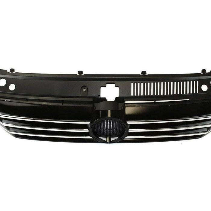 2012-2015 Volkswagen Passat Grille Painted Black With 6 Vertical Chrome Moulding Strips - VW1200153-Partify-Painted-Replacement-Body-Parts