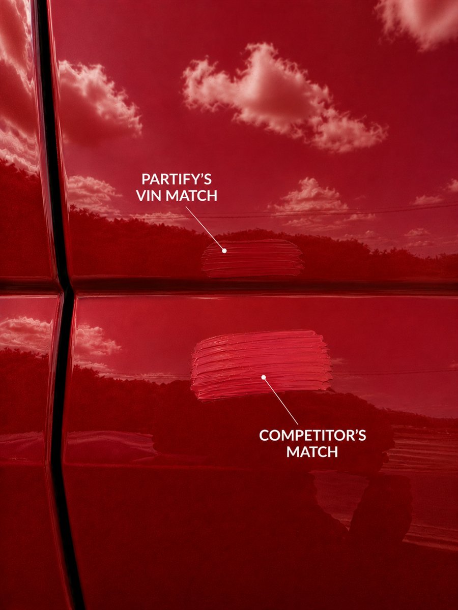 Red vehicle paint comparison showing a VIN-matched finish beside a generic match